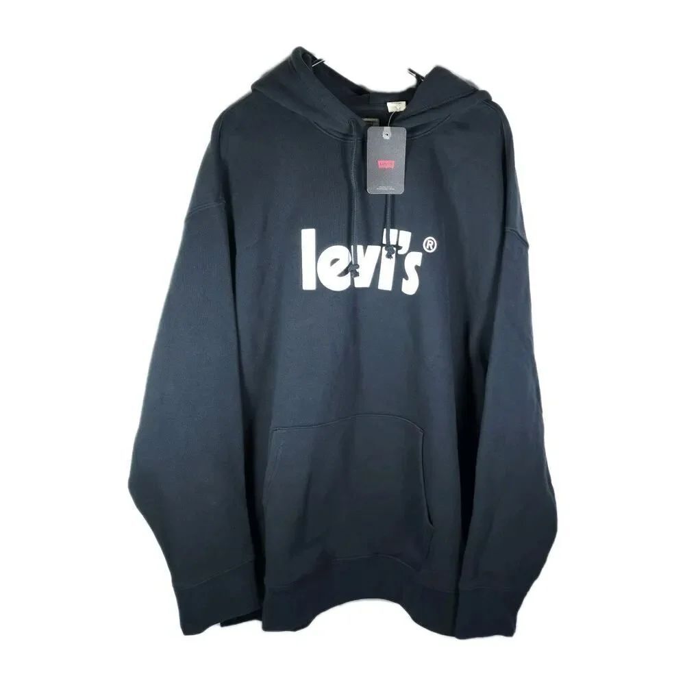 Levis Men's Sz 2XL Relaxed Fit Black Logo Graphic Pullover Hoodie Sweatshirt NWT